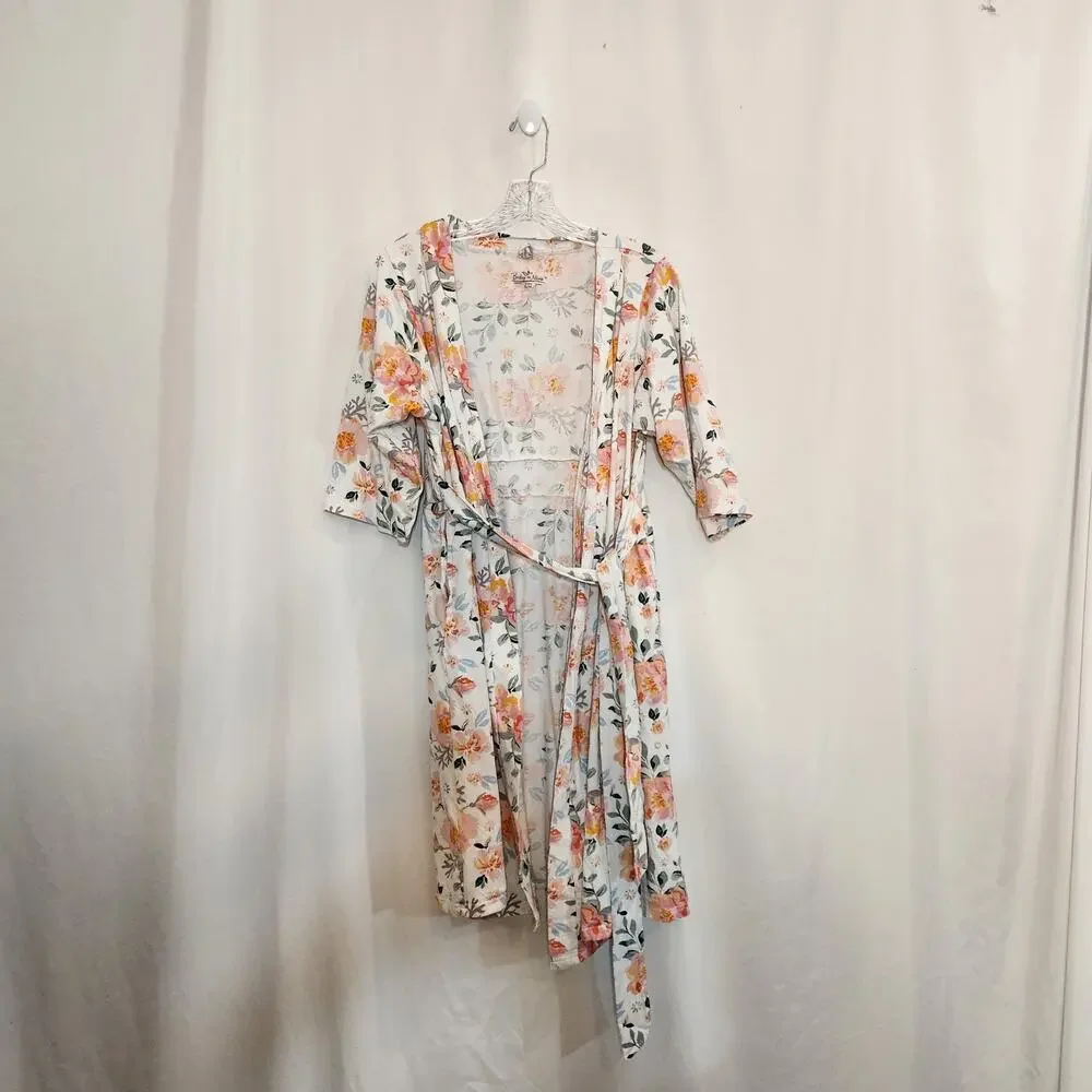 BABY BE MINE White Multi Floral Labor Delivery Nursing Knee Length Robe Women SM